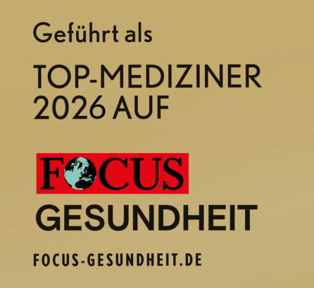 Focus Top Mediziner 2026 Plakette, quadratisch, goldfarben, schwarze Schrift